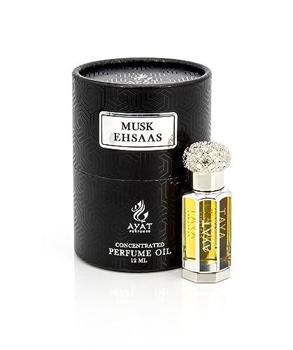 Ayat Perfumes – Parfüm-Extrakt 12 ml | schöne Flasche in einer eleganten Box | Attar Unisex ohne Alkohol | lang anhaltendes Duftöl | arabischer Duft, hergestellt in Dubai (Moschus Ehsaas) von BUSINESS SQUARE BS