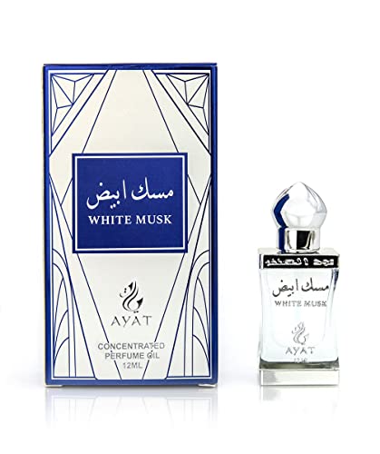 Ayat Perfumes - Parfümöl 12 ml von Dubai | Halal Moschus für Frauen und Männer ohne Alkohol | Arabisches Parfüm Attar Hergestellt und entworfen in Dubai (White Musk) von BUSINESS SQUARE BS