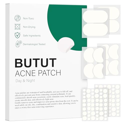 BUTBU 108 Stücks Pickel Patch Groß, 4 Größen Pimple Patches Micro Needle, Akne patches, Mighty-patch Invisible, Hydrokolloid Pflaster Für Gesicht, Kinn, Rücken oder Körper (Punkt, Oval, Halbmond) von BUTBU