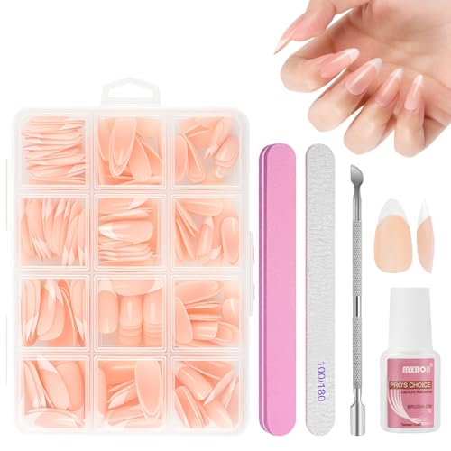 BUTBU 240 Stück Falsche Nägel Tips Set, Französisch falsche nägel Zum Aufkleben, 12 Größen French Press On nail set, Fake nails mit Kleber für Damen Und Frauen (Weiß Nude Medium Mandel) von BUTBU