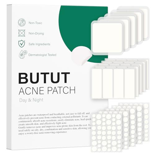 BUTBU 265 Stücks Pickel Patch Groß, 4 Größen Pimple Patches Micro Needle, Akne patches, Mighty-patch Invisible, Hydrokolloid Pflaster Für Gesicht, Kinn, Rücken oder Körper (Punkt, Streifen, Rechteck) von BUTBU
