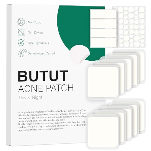 BUTBU 62 Stücks Pickel Patch Groß, 5 Größen Pimple Patches Micro Needle, Akne patches, Mighty-patch Invisible, Hydrokolloid Pflaster Für Gesicht, Kinn, Rücken oder Körper (Punkt, Rechteck, Streifen) von BUTBU