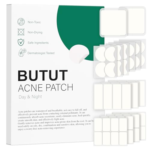 BUTBU 64 Stücks Pickel Patch Groß, 5 Größen Pimple Patches Micro Needle, Akne patches, Mighty-patch Invisible, Hydrokolloid Pflaster Für Gesicht, Kinn oder Körper (Oval, Rechteckig, Halbmondförmig) von BUTBU