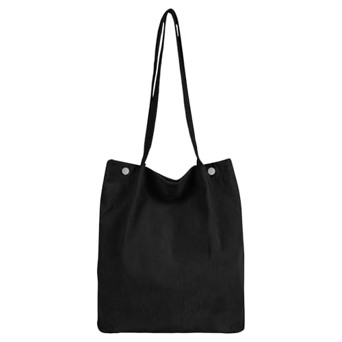 BUTBU Damen Henkeltaschen, Tote Bag-Damen, Cord Tasche Beuteltasche, Umhängetasche mit Magnetschnalle, Shopper Tasche damen, für Arbeit Büro Reisen Einkaufen Schule und Alltag (Schwarz) von BUTBU
