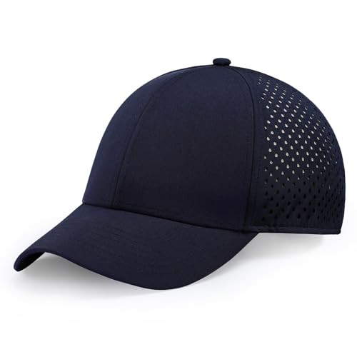 Herren Oversize XXL Baseball Cap Einstellbare Performance Snapback Hut Laser Perforierte Kappe Übergröße für Big Head, Netzstoff, schnell trocknend, Marineblau, XX-Large von BUTITNOW