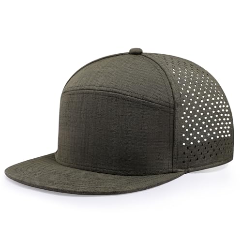 Herren Oversize XXL Flat Brim Baseball Cap Einstellbare Performance Snapback Hat Laser Perforierte Kappe Plus Size für Big Head, Grün (Army Green), XX-Large von BUTITNOW
