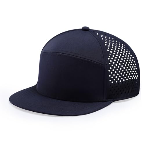 Herren Oversize XXL Flat Brim Baseball Cap Einstellbare Performance Snapback Hat Laser Perforierte Kappe Plus Size für Big Head, Marineblau, XX-Large von BUTITNOW