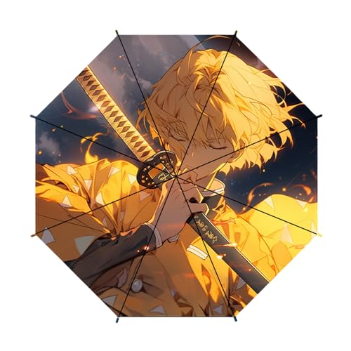BUTKUS Demon Slayer Agatsuma Zenitsu Regenschirm Automatisch Öffnen Beliebte Anime Muster UV-Schutz Reiseschirm Kompakt Winddicht für Frauen Männer Teenager, Anime, Farbe: von BUTKUS