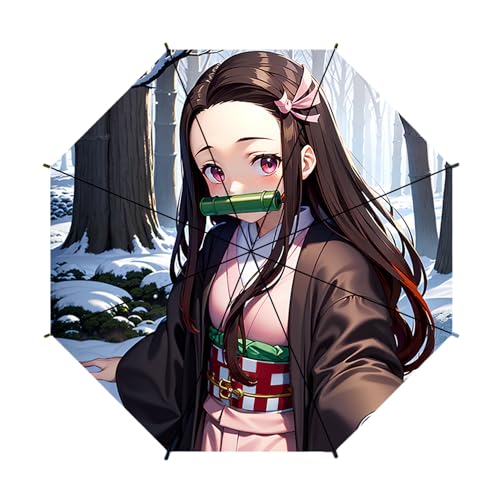 BUTKUS Demon Slayer Kamado Nezuko Regenschirm, offen, faltbar, wasserdicht, winddicht, wasserdicht, UV-Schutz, für Damen und Herren, rot / schwarz von BUTKUS