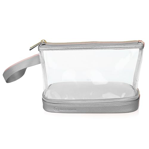 BUTLERBELL Kulturbeutel Transparent mit blickdichtem Teil ¦ Kulturtasche zum Transport von Flüssigkeiten ¦ Kosmetiktasche Durchsichtig ¦ Handgepäck-Reisezubehör ¦ Damen & Herren (Silber) von BUTLERBELL