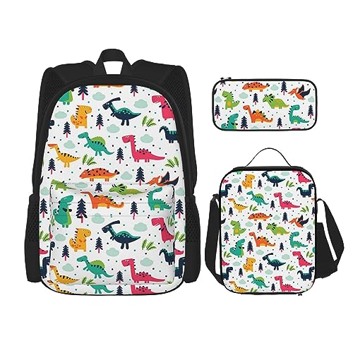 Bunte Dinosaurier-Schultasche + Stifteetui + Lunchtasche Combo 3-teiliges Set Combo von BUULOO