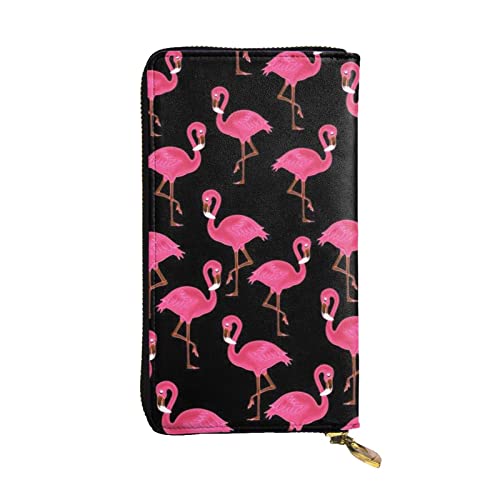 Echtes Leder Lange große Kapazität Herren Damen Rose Gold Glitzer Reißverschluss Geldbörsen Kann als Geschenk, Kartenetui, Clutches, Einteilige Polierte Oberfläche, Mehrfarbig Druckmuster, Schöne rosa Flamingos, Einheitsgröße von BUULOO