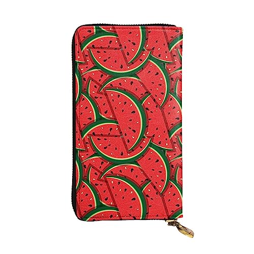 Echtes Leder Lange große Kapazität Herren Damen Rot Wassermelone Reißverschluss Geldbörsen Kann als Geschenk, Kartenetui, Clutches, Einteilige Polierte Oberfläche, Mehrfarbig Druckmuster, Rote Wassermelone, Einheitsgröße von BUULOO