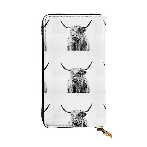 Echtes Leder Lange große Kapazität Herren und Damen Hahn und Huhn Print Reißverschluss Geldbörsen Kann als Geschenke, Kartenetui, Clutches, einteiliges poliertes Finish, Mehrfarbiges Druckmuster, kuh, Einheitsgröße von BUULOO