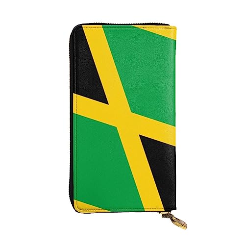 Echtes Leder Lange große Kapazität Herren und Damen Petoskey Stone Zip Geldbörsen Kann als Geschenke, Kartenetui, Clutches, Einteilige polierte Oberfläche, Mehrfarbig bedrucktes Muster, Jamaika-Flagge, Einheitsgröße von BUULOO