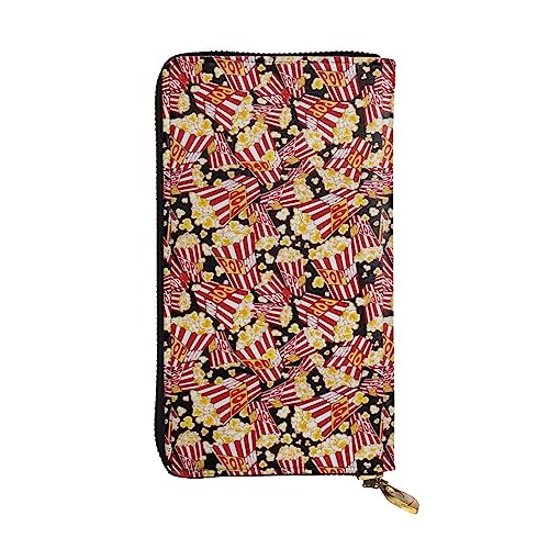 Echtes Leder Lange große Kapazität Herren und Damen rosa Flamingo Reißverschluss Geldbörsen Kann als Geschenke, Kartenetui, Clutches, einteiliges poliertes Finish, mehrfarbiges bedrucktes Muster verwendet werden, Popcorn-Druck, Einheitsgröße von BUULOO