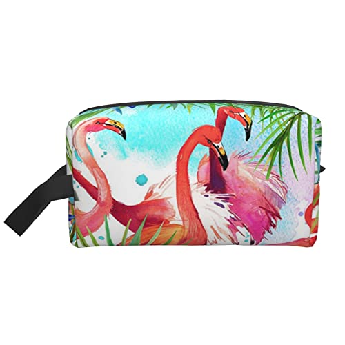 Flock of Tropical Flamingos Make-up-Tasche Große Reise Kosmetiktaschen für Teenager Mädchen, Reißverschlusstasche Damen Tragbare Kosmetiktaschen für Outdoor Business Sport und Fitness, Flamingo, handbemalt, Einheitsgröße von BUULOO