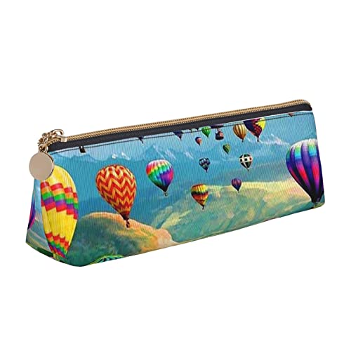 Leder Stift und Bleistift Cartoon Niedliche Waschbär Fall, Niedlich Slim Pen Case, Niedliche Schreibwaren Tasche, Tragbare Kosmetiktasche, Reißverschluss Tasche., Heißluftballons, Einheitsgröße, von BUULOO