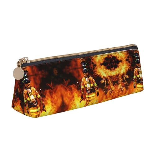 Leder Stift und Bleistift Feuerwehrmann Feuerwehrmann Flamme Fall, Niedlich Slim Pen Case, Niedliche Schreibwaren Tasche, Tragbare Kosmetiktasche, Reißverschluss Tasche., Feuerwehrmann Feuerwehrmann von BUULOO