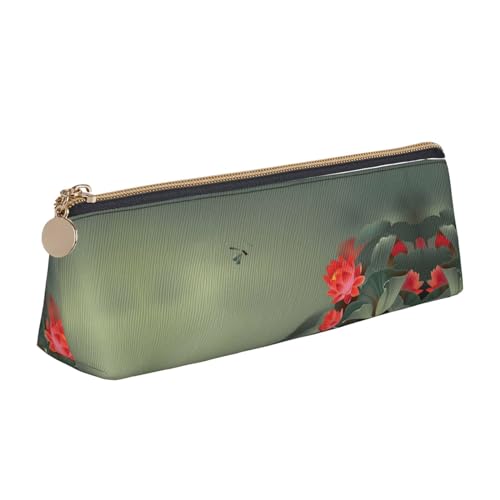 Leder Stift und Bleistift Gelbe Rosen Fall, Niedlich Slim Pen Case, Niedliche Schreibwaren Tasche, Tragbare Kosmetiktasche, Reißverschluss Tasche., Lotusblume und Libelle, Einheitsgröße, Lässiger von BUULOO