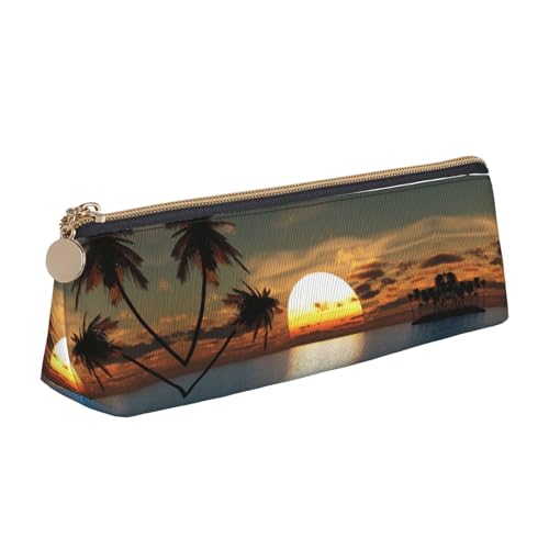 Leder-Stift- und Bleistift-Golfball-Etui, niedliches schlankes Stifteetui, niedliche Schreibwarentasche, tragbare Kosmetiktasche, Reißverschlusstasche, Strand Sunrise, Einheitsgröße, Lässiger von BUULOO