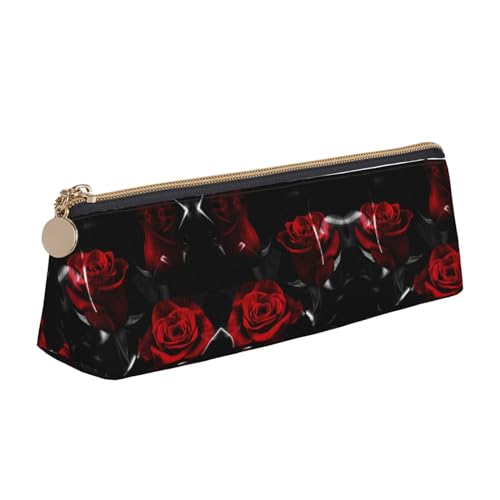 Leder Stift und Bleistift Japanische Malerei Pilz Fall, Niedlich Slim Pen Case, Niedliche Schreibwaren Tasche, Tragbare Kosmetiktasche, Reißverschluss Tasche., rote rose, Einheitsgröße, Lässiger von BUULOO