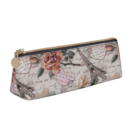 Leder Stift und Bleistift Kuh Hirsch Baum Weihnachten Fall Niedlich Slim Pen Case Cute Stationery Bag Tragbare Kosmetiktasche Reißverschluss Tasche, Flower Paris Eiffelturm, Einheitsgröße, Lässiger von BUULOO