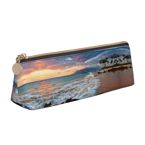 Leder Stift und Bleistift Modern Floral Case, Cute Slim Pen Case, Cute Stationery Bag, Portable Cosmetic Bag, Zipper Bag., Strand Maui Hawaii Sonnenuntergang Meer Wellen Wolken, Einheitsgröße, von BUULOO