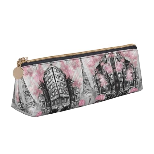 Leder Stift und Bleistift Paris Street Tower Pink Floral Case, Cute Slim Pen Case, Cute Stationery Bag, Portable Cosmetic Bag, Zipper Bag., Paris Street Tower Pink Floral, Einheitsgröße, Lässiger von BUULOO