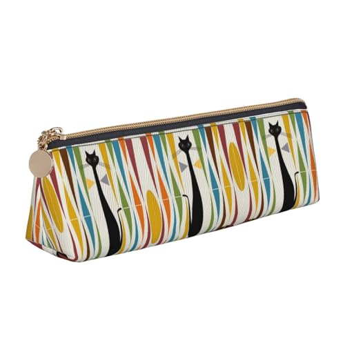 Leder Stift und Bleistift Psych Ananas Zitat Fall, niedliche schlanke Stifteetui, niedliche Schreibwaren-Tasche, tragbare Kosmetiktasche, Reißverschluss-Tasche., Mid-Century Modern Art Katze, von BUULOO