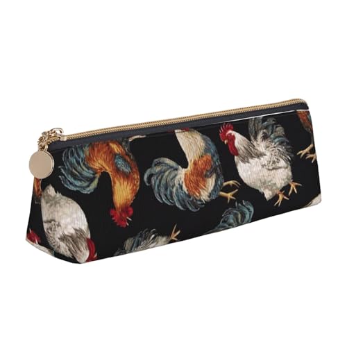 Leder Stift und Bleistift Rotbraun Rindsleder Fall, Niedliche schlanke Stifteetui, niedliche Schreibwaren-Tasche, tragbare Kosmetiktasche, Reißverschluss-Tasche., French Roosters, Einheitsgröße, von BUULOO