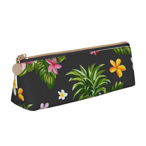 Leder Stift und Bleistift Schöne Rosa Flamingos Fall, Niedlich Slim Pen Case, Niedliche Schreibwaren Tasche, Tragbare Kosmetiktasche, Reißverschluss Tasche., Tropische Ananas Hawaii, Einheitsgröße, von BUULOO