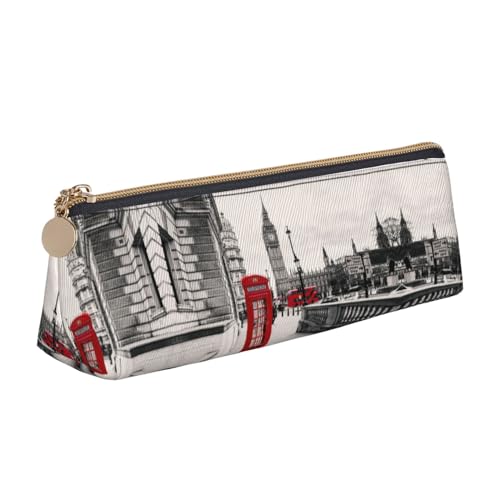 Leder Stift und Bleistift Sonnenuntergang Löwe Lamm Vogel Fall Niedlich Slim Pen Case Niedliche Schreibwaren Tasche Tragbare Kosmetiktasche Reißverschluss Tasche, Rote Telefonzelle London Street, von BUULOO