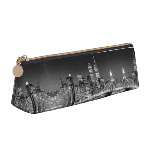 Leder Stift und Bleistift Sonnenuntergang Löwe Lamm Vogel Fall Niedlich Slim Pen Case Niedliche Schreibwaren Tasche Tragbare Kosmetiktasche Reißverschluss Tasche, new york, Einheitsgröße, Lässiger von BUULOO