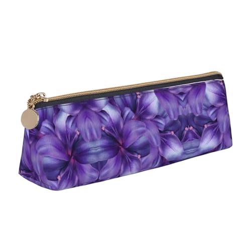 Leder Stift und Bleistift Weihnachten Etui, niedliche schlanke Stifteetui, niedliche Schreibwarentasche, tragbare Kosmetiktasche, Reißverschluss-Tasche., Violette Lilien, Einheitsgröße, Lässiger von BUULOO