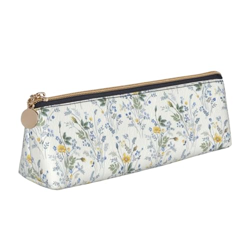 Leder Stift und Bleistift Weiß Natur Grün Zweig Fall Niedlich Schlank Stift Fall Niedlich Schreibwaren Tasche Tragbare Kosmetiktasche Reißverschluss Tasche, Blaue Blumen Blumenmuster Rosen, von BUULOO