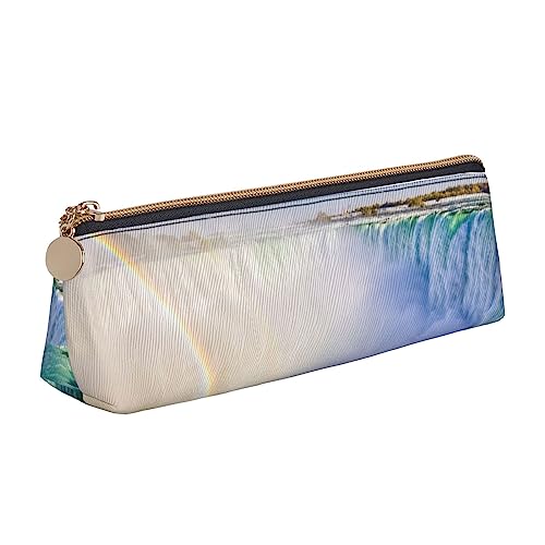 Leder Stift und Bleistift Weiß Strand Tropisches Meer Fall, Niedliche schlanke Stifteetui, niedliche Schreibwaren-Tasche, tragbare Kosmetiktasche, Reißverschluss-Tasche., Niagara-Fälle, Einheitsgröße, von BUULOO