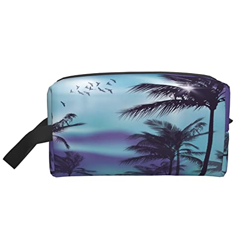 Make-up-Tasche mit Meerjungfrauen-Motiv, groß, Reise-Kosmetiktasche für Teenager-Mädchen, mit Reißverschluss, tragbare Kosmetiktasche für Outdoor, Business, Sport und Fitness, Palmen2, Einheitsgröße von BUULOO