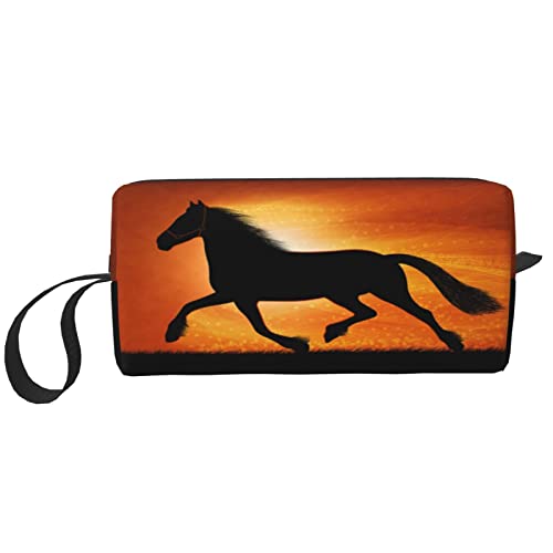 Make-up-Tasche mit Pferd, kleine Reise-Kosmetiktaschen für Teenager, Mädchen, Reißverschlusstasche für Damen, tragbare Kosmetiktaschen für Outdoor, Business, Sport und Fitness, pferd, Einheitsgröße von BUULOO