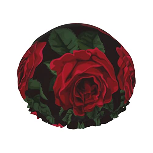 Rote Rose Duschhaube mit elastischer, wasserdichter Duschhaube, doppellagig, wiederverwendbar, Ohrenschützer für Männer, Frauen und Frauen von BUULOO