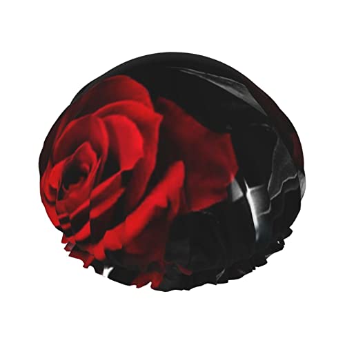 Rote Rose Duschhaube mit elastischer, wasserdichter Duschhaube, doppellagig, wiederverwendbar, Ohrenschützer für Männer, Frauen und Frauen von BUULOO