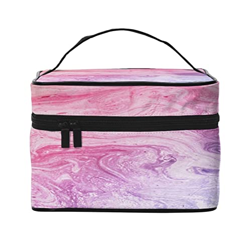 Tiger Make-up-Tasche, große Reise-Kosmetiktasche für Teenager-Mädchen, Reißverschlusstasche für Damen, tragbare Kosmetiktaschen für Business, Outdoor-Sport und Fitness, Bunte Marmor-Pastell-Pink, von BUULOO