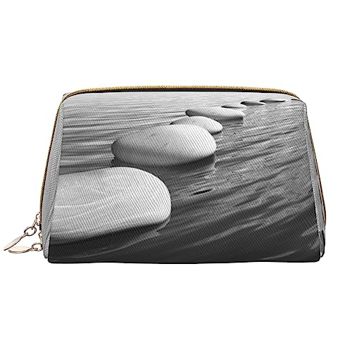 Tragbare Make-up-Tasche aus Leder, Onyx-Stein, hellblau, große Kapazität, Reise-Make-up-Tasche, Kulturbeutel, Reise-Organizer, tragbare Make-up-Tasche., Bild mit grauen Zen-Steinen, Einheitsgröße von BUULOO