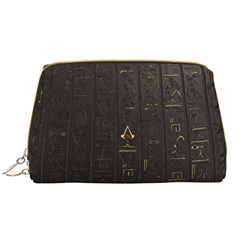 Tragbares Unkrautleder mit Sonnenblumen-Make-up-Tasche, große Kapazität, Reise-Make-up-Tasche, Kulturbeutel, Reise-Organizer, tragbare Make-up-Tasche., Antike ägyptische Hieroglyphene, Einheitsgröße von BUULOO