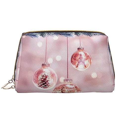 Tragbares Unkrautleder mit Sonnenblumen-Make-up-Tasche, große Kapazität, Reise-Make-up-Tasche, Kulturbeutel, Reise-Organizer, tragbare Make-up-Tasche., Rosa Weihnachtskugel, Einheitsgröße von BUULOO