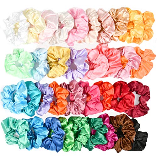 BUYGOO 36 Farbe Seidensatin Haargummis für Mädchen Frauen Damen, Starkes elastisches Haarbänder für Pferdeschwanz-Halter, Bunte Haarschmuck Seile Scrunchie, einfarbig Traceless Haargummis von BUYGOO