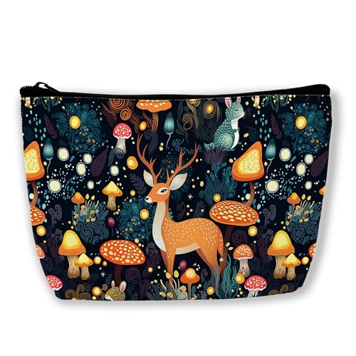 BUYIDUI Corgi Make-up-Tasche für Damen und Mädchen, tragbare Make-up-Tasche, Reise-Kulturbeutel, Pilze, Hirsch von BUYIDUI