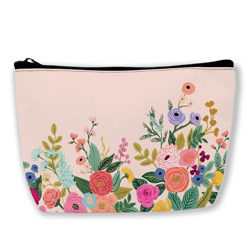 BUYIDUI Corgi Make-up-Tasche für Damen und Mädchen, tragbare Make-up-Tasche, Reise-Kulturbeutel, Rosa Blume, Blumenblüte von BUYIDUI