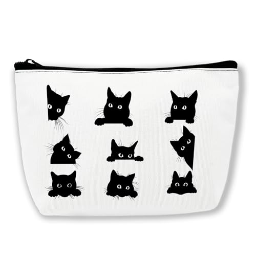 BUYIDUI Corgi Make-up-Tasche für Damen und Mädchen, tragbare Make-up-Tasche, Reise-Kulturbeutel, Süße schwarze Katze von BUYIDUI