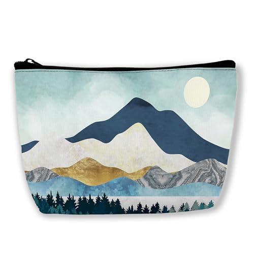 BUYIDUI Make-up-Tasche im Retro-Stil, Hippie-Blumen, Kosmetiktasche für Damen und Mädchen, tragbare Make-up-Tasche, Reise-Kulturbeutel, Berge, Naturlandschaft von BUYIDUI